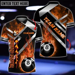 Coolspod Billiards Ball 8 Metal And Fire Polo Shirt, Personalized Name Team Shirt for Billiard Lovers
