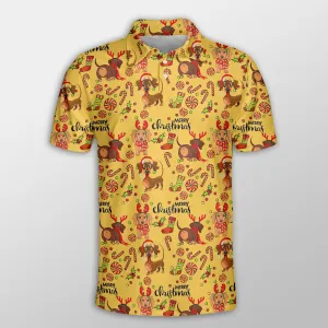 Dachshund Merry Christmas Stocking Candy Dog Button Polo Shirt