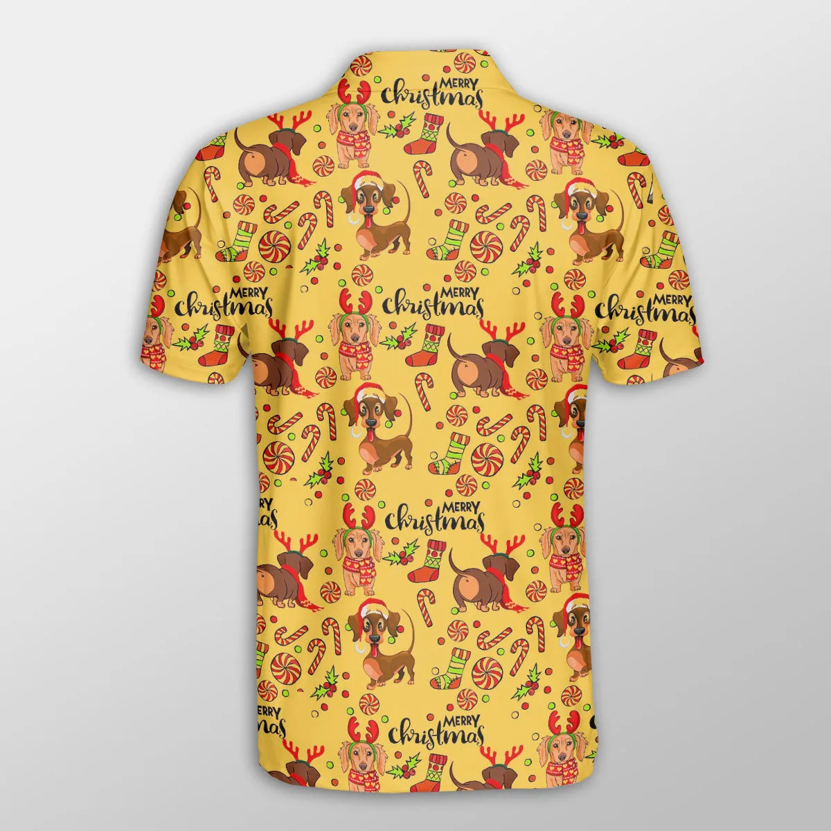 Dachshund Merry Christmas Stocking Candy Dog Button Polo Shirt