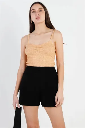 Dusty Orange Knit Ruched Detail V-Neck Sleeveless Top /3-2-1