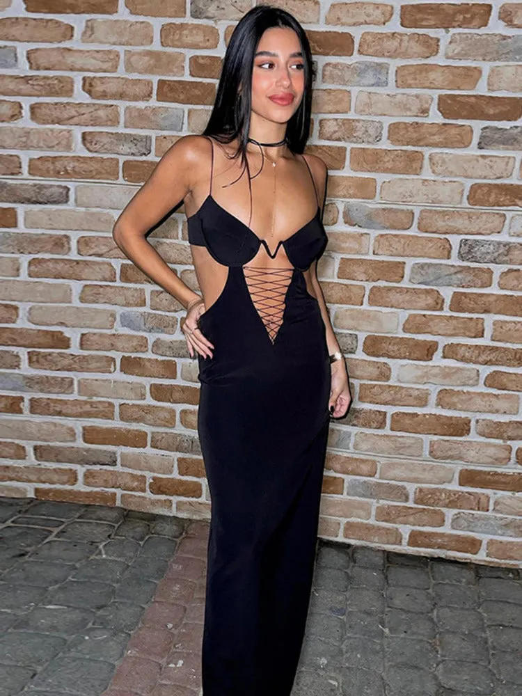 Gloria Hollow Out Backless Sexy Maxi Dress