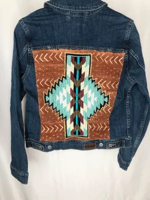 Hand Beaded Southwest design w/African Mudcloth Denim Jacket Lo