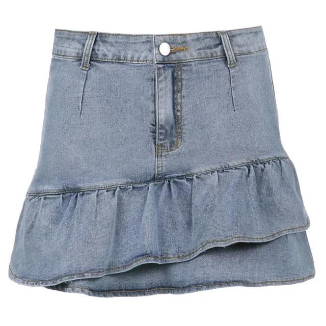 High Waisted Pleated Mini Denim Skirt | Denim Skirt for Girl | Casual Denim Skirt | Preppy Style Casual Zipper Skirts | Denim Pleated Skirts