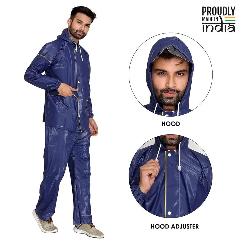 Men Rain Coat - Waterproof with Hood, Adjustable Fit | XL | Samson Blue