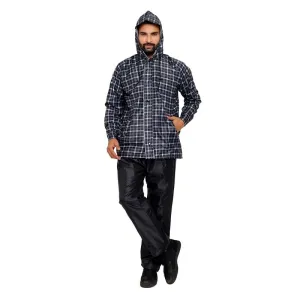 Men's Waterproof Reversible Raincoat with Reflector Hood | Set of Top and Bottom | X-Large | Royal Black