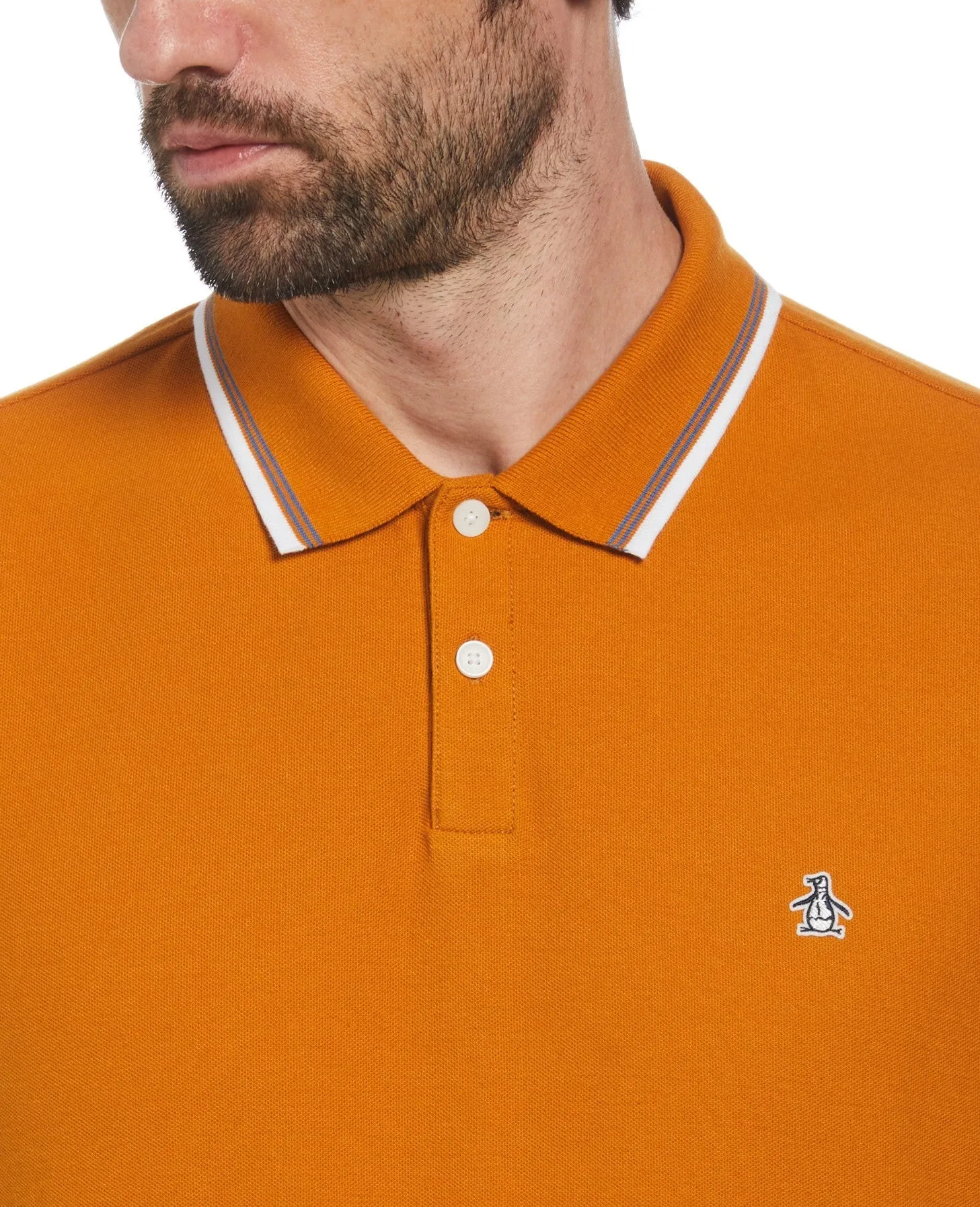 Original Penguin Organic Cotton Tipped Collar Polo Shirt - Sudan Brown
