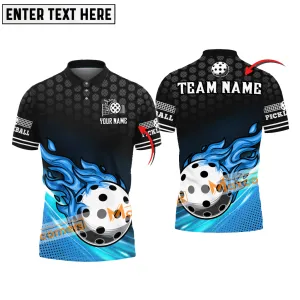 Pickleball Multicolor Fire Pattern Personalized Name, Team Name 3D Polo Shirt, Pickleball Shirt