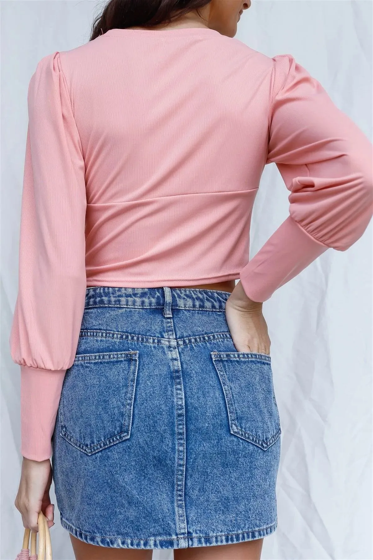 Pink Crew Neck Cutout Detail Long Sleeve Top /2-2-2