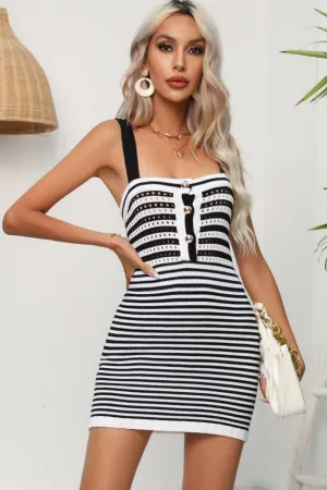 Striped Square Neck Bodycon Dress