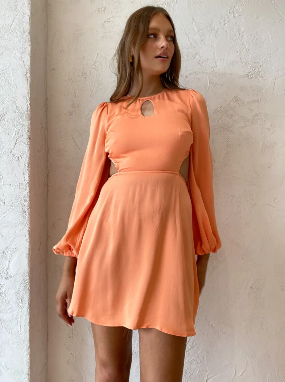 The Wolf Gang Levisa Key Hole Mini Dress in Peach