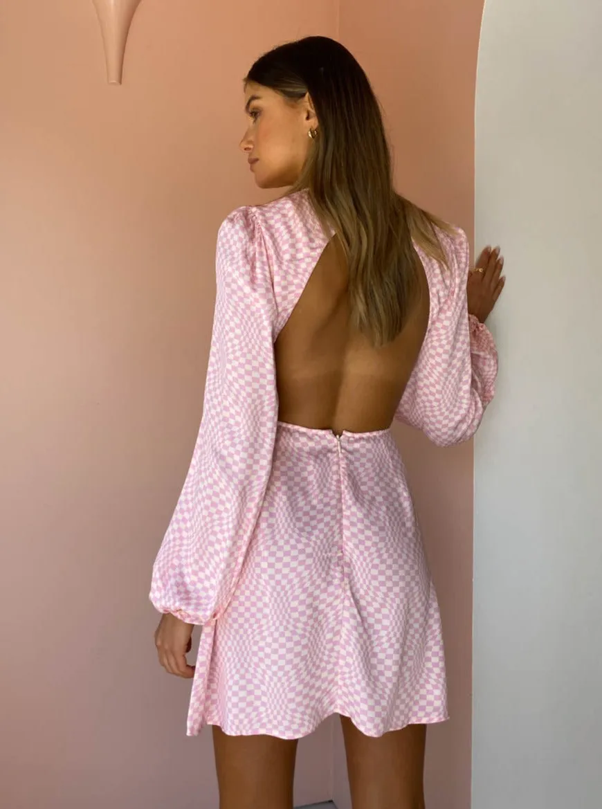 The Wolf Gang Levisa Key Hole Mini Dress in Pink Check
