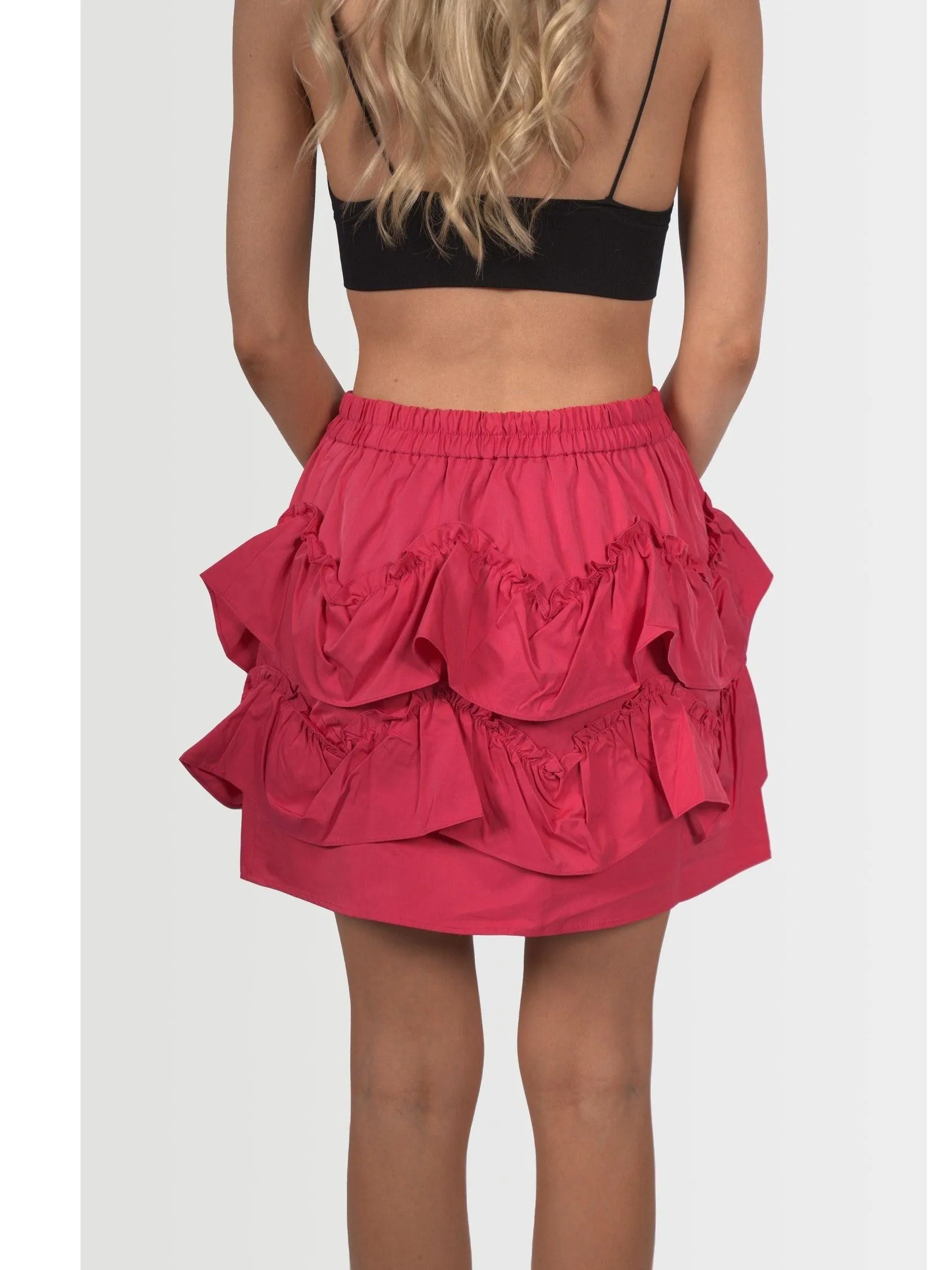 Topshop Women's Taffeta Ruffle Mini Skirt - Pink