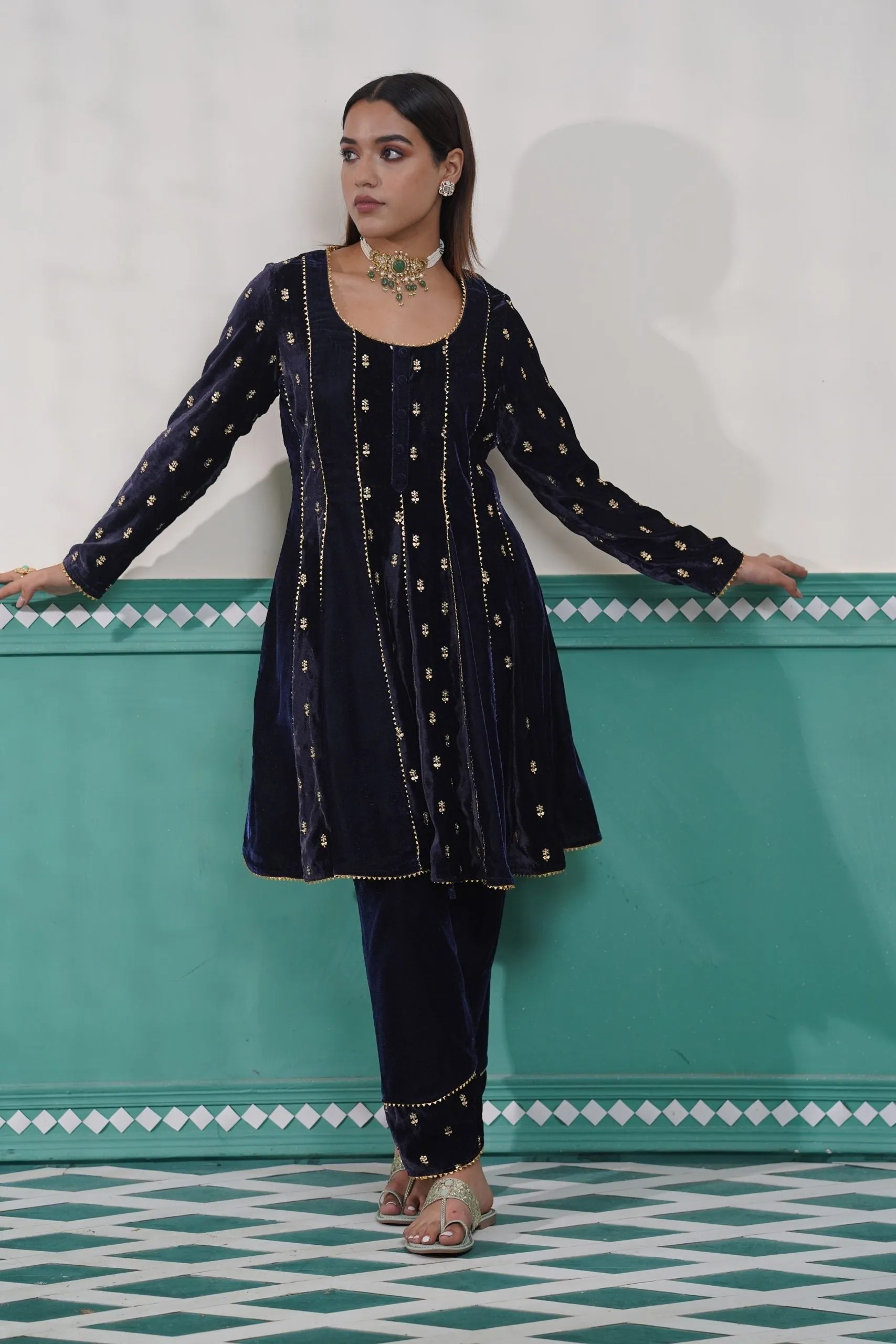 Velvet Flora Anarkali Set
