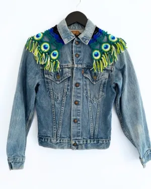 Vintage LEVI denim jacket with detachable macrame peacock collar