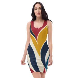Womens Stretch Fit Bodycon Dress - Abstract Multicolor Swirl Line